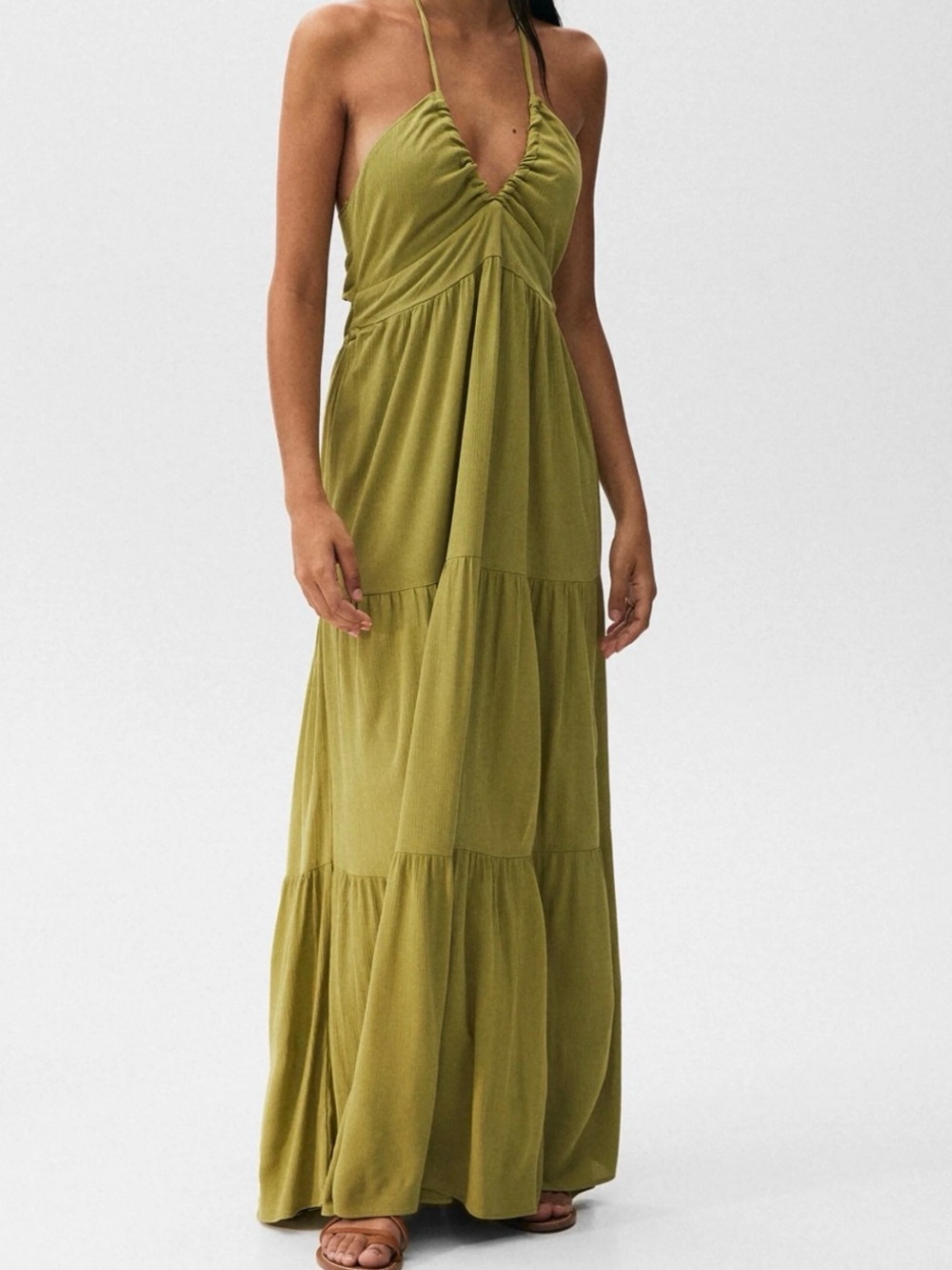 Pull & Bear Olive Halter Maxi Dress - Women's Summer Dress